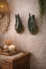 Matching left and right brass Buddha mudra hand hooks size #2 mounted on wall, boho zen decor towel hooks and entryway key hooks