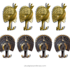 Four brass peacock double wall hooks styled as cottagecore boho decor