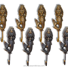 Set of mermaid-themed wall hooks in gold and bronze on a white background.