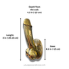 Dimensions chart for 8 inch brass penis door pull showing 4.5 inch projection and 4.5 inch base size