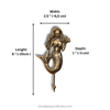 Gold mermaid figurine with measurements on a white background