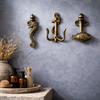 Brass Coastal Wall Hook Set – Fish Seahorse Anchor Hooks, Nautical Bathroom Decor, Beach House Towel Hooks