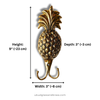 Gold pineapple-shaped hook with dimensions on a white background