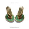 Abhaya mudra brass hand hooks in green patina finish (left and right set)