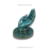 Abhaya mudra brass hand hook Size 4, left orientation, green patina finish on white background.