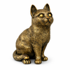 Antique brass cat figurine seated pose, solid brass animal sculpture for statement decor