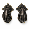 Antique finish brass hand door knocker set, fist and ball style, left right pair for double door entry hardware