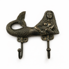 Antique brass mermaid double wall hook for nautical bathroom and coastal decor