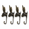 Antique black gold rabbit wall hook set of 4, bunny wall hooks for gothic cottagecore decor, whimsical farmhouse decor, nursery wall hooks, brass animal wall hooks