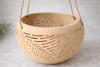 Beige carved coconut hanging planter with cutout pattern