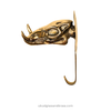 Side profile of brass wild boar skull wall hook showing the curved hook for towels, bags, or robes