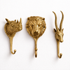 Gold brass animal wall hooks set lion rhino impala luxury safari decor