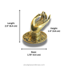 Size 6 brass Buddha mudra hand hook dimensions diagram (length, base, height)