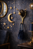 Brass bull head wall hook in celestial decor room, wall hook for bag storage and statement brass wall decor