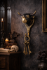 Brass bull head wall hook as sculptural wall art in dark moody decor, key hook and coat hook handmade in Bali