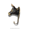 Side profile brass bull head wall hook showing projection from wall, sturdy robe hook and towel hook for bathroom