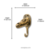 Dimension diagram for solid brass crocodile skull wall hook showing width 2 inches 5.08 cm height 5 inches 12.7 cm depth 3 inches 7.62 cm — gothic brass skull hook UbudGlassandBrass