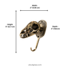 Dimension diagram for solid brass dinosaur skeleton skull wall hook showing width 2 inches height 5 inches depth 3 inches — gothic brass wall hook UbudGlassandBrass
