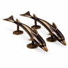 Antique brass dolphin door handle set for double doors, vintage coastal door pull hardware