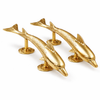 Solid brass dolphin door handle double door set (2 pieces) in shiny gold finish, coastal entry door hardware