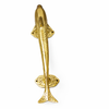 Large brass dolphin door handle front view, coastal entry door pull hardware (large size).
