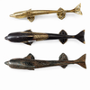 Brass dolphin door handle set shown in multiple finishes, coastal nautical home hardware options