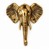 Brass elephant wall hook in gold finish on a white background, decorative coat hook and towel holder