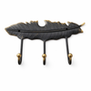 Brass feather wall hook rack with 3 hooks in antique black finish, wall mounted organizer for coats, keys, and towels