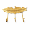 Brass feather wall hook rack with 3 hooks in gold finish, wall mounted coat towel key hanger hardware