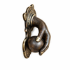 Front view of brass fist and ball door knocker in antique finish