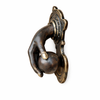 Antique finish brass fist and ball door knocker side view on white background