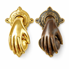 Gold and antique finish options for brass fist and ball door knocker
