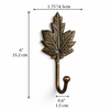 Brass grape leaf wall hook dimensions showing height width and depth