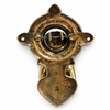 Back view of brass hand door knocker showing mounting plate and hardware, secure exterior door knocker installation