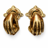 Solid brass hand door knocker set with fist and ball design, left and right pair, unique door accessories for front door