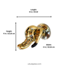 Size guide for brass hand wall hook showing dimensions in inches and centimeters for wall-mounted hardware