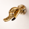 Polished brass hand wall hook mounted on wall, novelty gesture design, statement hardware for keys, jewelry, robe or leash.