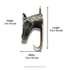 Brass horse wall hook dimensions chart for set of 4 bundle, 9 inch length, 3 inch width, 2 inch height