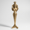 Vintage solid brass mermaid double wall hook full length on white background showing complete sculptural form crown to tail — coastal boho home decor handmade in Ubud Bali