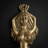 Front portrait of vintage solid brass mermaid wall hook showing detailed sculpted face crown and flowing hair — brass mermaid door handle handmade in Ubud Bali