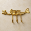Gold brass mermaid wall hook with 3 connected hooks, handcrafted coastal towel and key hook design.