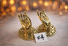 Set of 2 brass mudra hand wall hooks size #4 in gold finish, decorative buddha hand hardware pair for entryway and bathroom