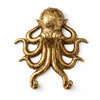 Brass octopus wall hook in a polished gold finish showing full tentacle spread