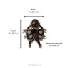 Size chart for brass octopus wall hook showing width 5 inches 12.7 cm, height 5 inches 12.7 cm, and depth from wall 1 inch 2.54 cm
