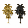 Brass palm tree wall hook showing both available finishes – polished gold and matte black – side by side on grey background – palm tree coat hook key hook towel hook – tropical boho beach house coastal home decor – housewarming gift – handcrafted solid brass made in Bali
