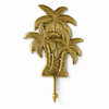 Brass palm tree wall hook polished gold finish front view on white background showing full triple palm tree sculpture and hook detail – palm tree coat hook key hook towel hook planter hook – tropical boho beach coastal home decor – housewarming gift – handcrafted solid brass Bali