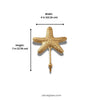 Dimensions of the brass pebbled starfish wall hook: 7 in (17.78 cm) high and 4 in (10.16 cm) wide. Handmade cast brass sea star hook with a ball-tipped hook, from Ubud, Bali.