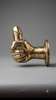Brass penis hand wall hook minimal side view on white background showing clean profile hand sculpture and mounting plate detail – funny quirky adult after dark kinky decor – man cave dungeon bachelorette housewarming white elephant gift – polished gold brass made in Bali