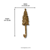 Dimensions of the brass pine tree hook in the woodland hook set: 4.5 in (11.43 cm) high and 2 in (5.08 cm) wide. Handmade brass Christmas tree hook and stocking holder from Ubud, Bali.
