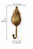 Large brass pineapple wall hook dimensions with size measurements